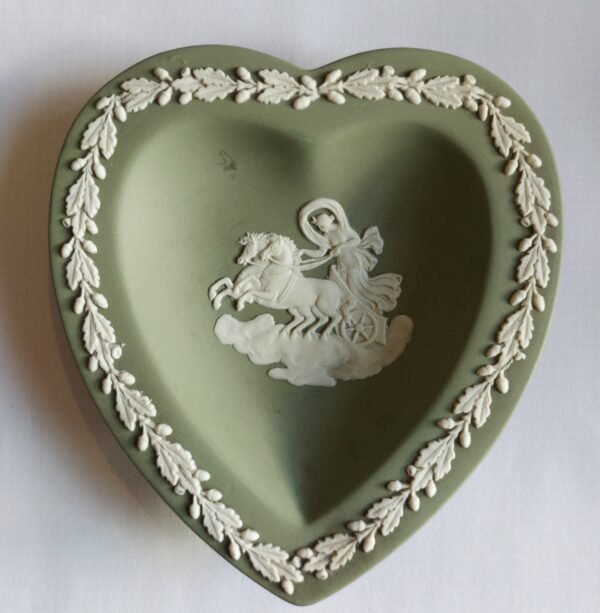 Vintage Wedgwood Green Jasperware Heart Shape Dish