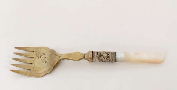 Vintage Gilded Bread Fork with Mother of Pearl handle