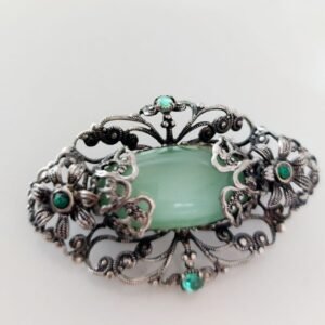 vintage green inlay filigree brooch 2