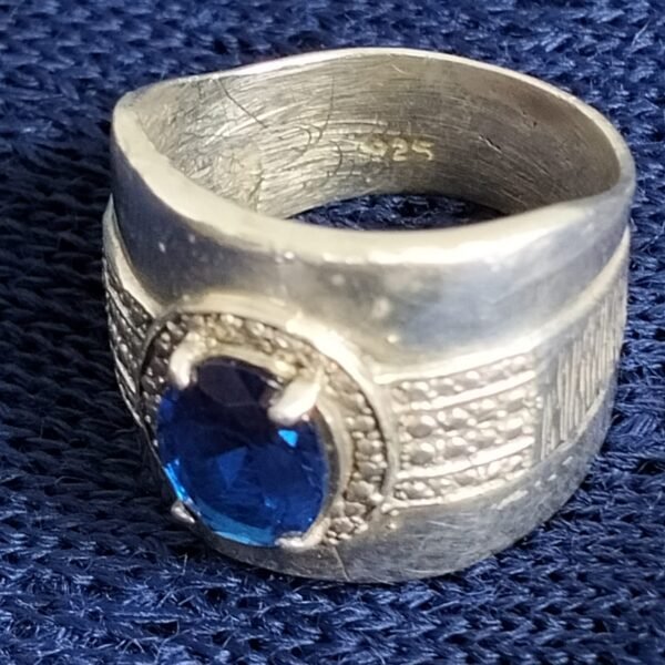 Unique Sterling Silver Ring with Blue Paste