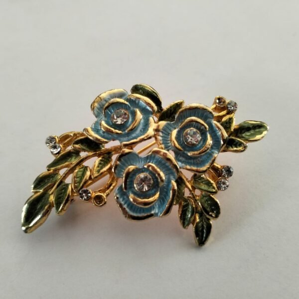 Vintage Gold Tone Brooch with enamel inlay - Image 5