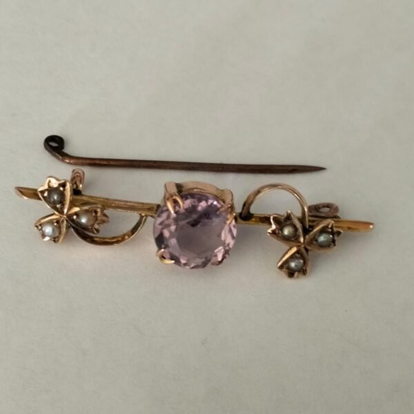 Vintage 9ct Gold Amethyst Pin Brooch