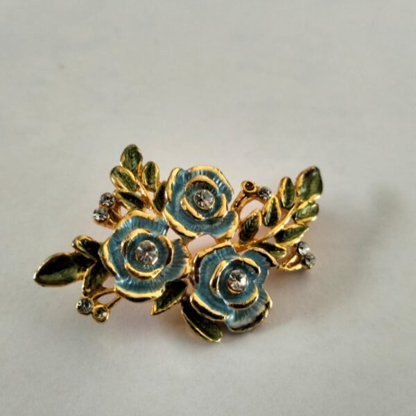 Vintage Gold Tone Brooch with enamel inlay - Image 3