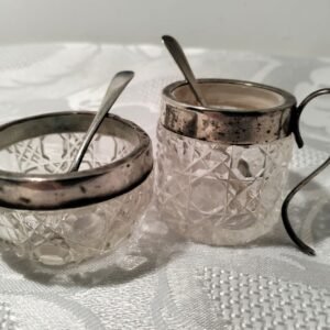 Cruet set two-piece silver and crystal