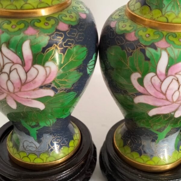 2 x Cloisonne Bud Vases and Stands