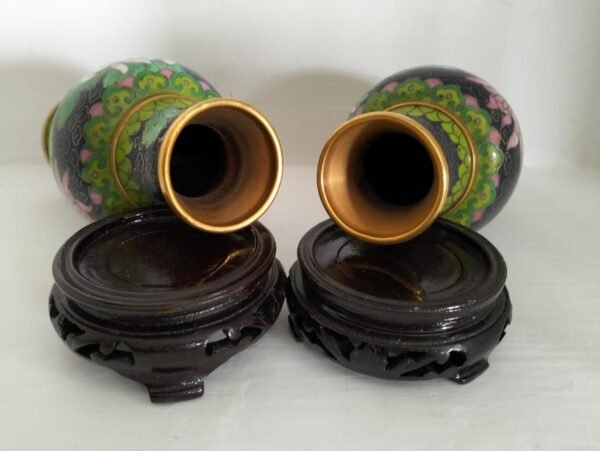 2 x Cloisonne Bud Vases and Stands3