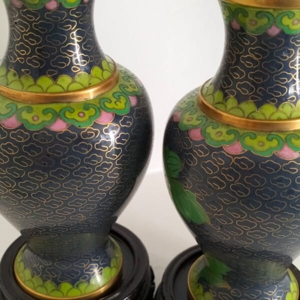 2 x Cloisonne Bud Vases and Stands5