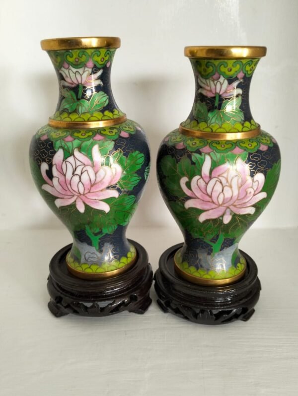 2 x Cloisonne Bud Vases and Stands6 1