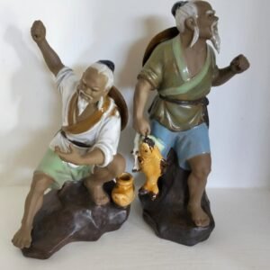 Vintage Chinese Ceramic Glazed Fishermen Figurines