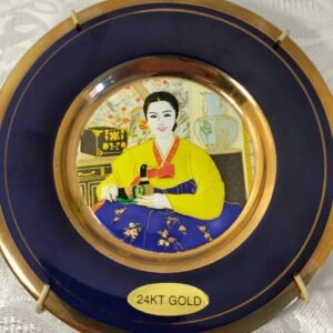 Korean 24kt gold rim enamelled souvenir plate