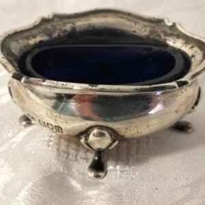 Sterling Silver 4 Footed Salt Cellar and Blue Lining