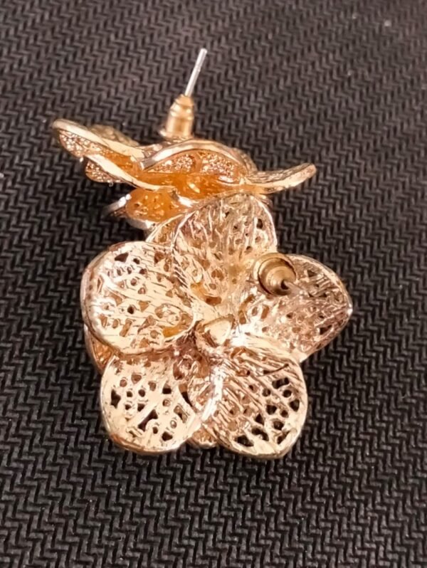 Unique Vintage Filigree Lotus Flower Butterfly earrings - Image 2