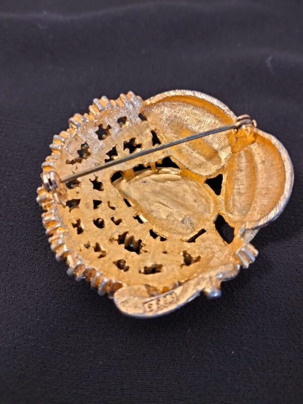Vintage 1950's Faux Peart and Turquoise Rhinestone Brooch - Image 5