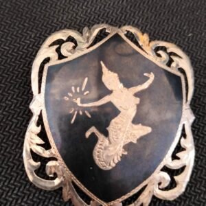 Vintage Siam Sterling Silver Signed Niello Ware Hindu Goddess Brooch