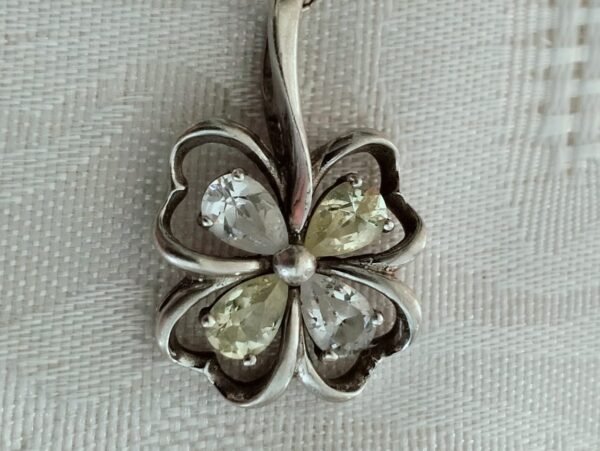 Sterling Silver Necklace with a Crystal and Yellow Crystal Flower Pendant