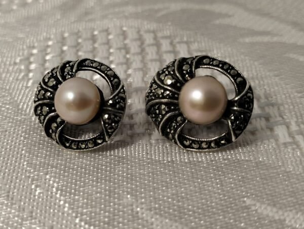 Vintage Marcasite Pink Fresh Water Pearl earrings