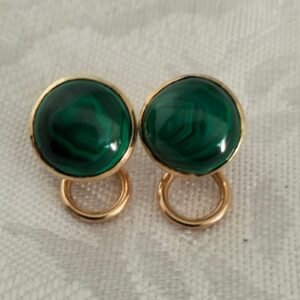 Vintage 14ct Gold and Malachite Clip on Earrings