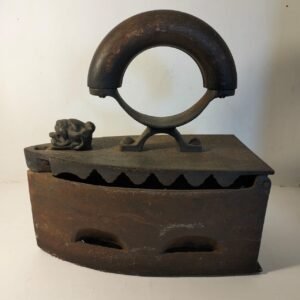 ANTIQUE COAL IRON WITH WOODEN HANDLE
