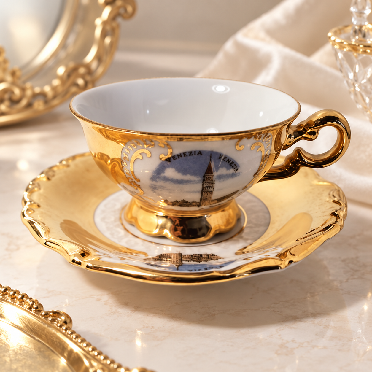 Rare Gold Gilt Bavarian Demitasse Cup and Saucer 1 Rare Gold Gilt Bavarian Demitasse Cup and Saucer