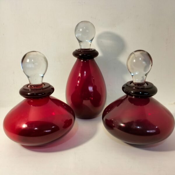 Vintage Art Glass Bottles with Clear Stoppers - Image 4