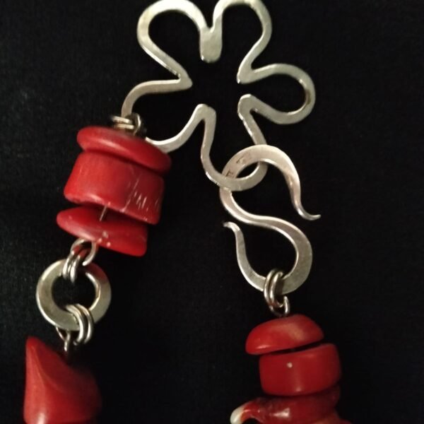 Exquisite Sterling Silver Coral Necklace and Bracelet Set - Image 2