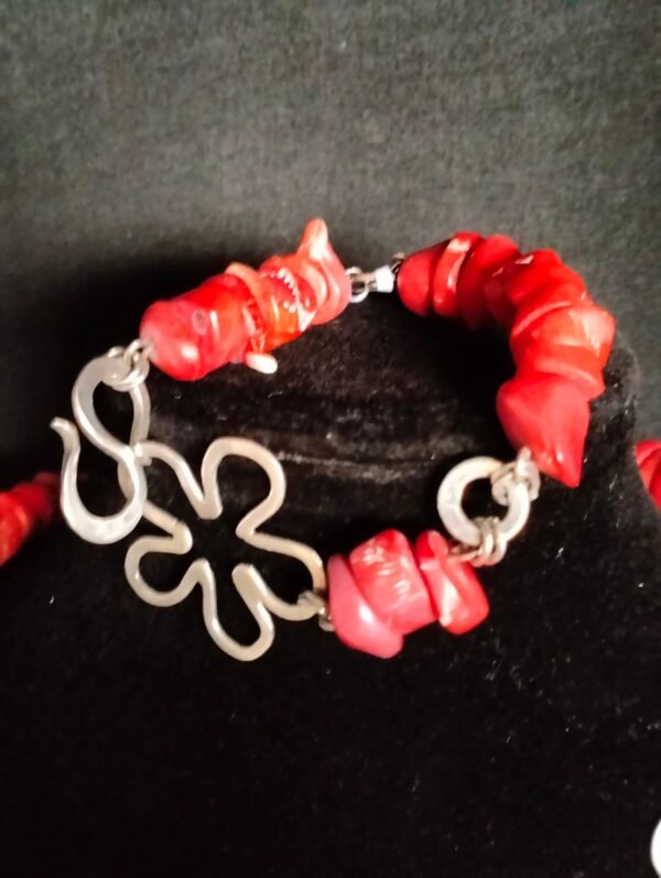 Exquisite Sterling Silver Coral Necklace and Bracelet Set - Image 8