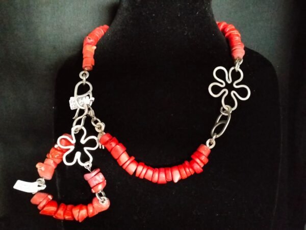 Sterling Silver Coral Necklace and Bracelet Set