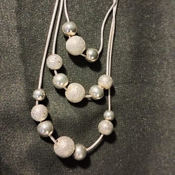Beautiful Silver Three String Ball Necklace
