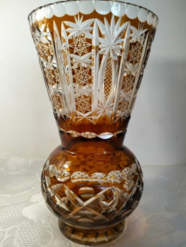 Vintage Edwardian Bohemian Hand Cut Crystal Vase