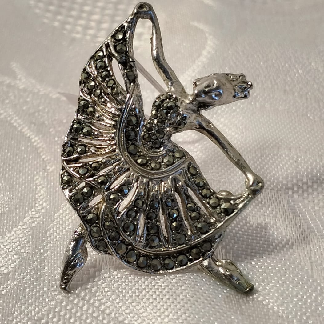 Vintage Marcasite Ballerina Brooch 1 Vintage Marcasite Ballerina Brooch