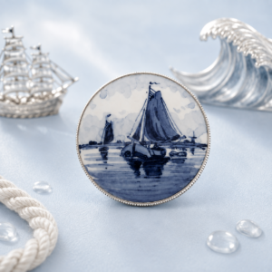 Delft and Silver Brooch