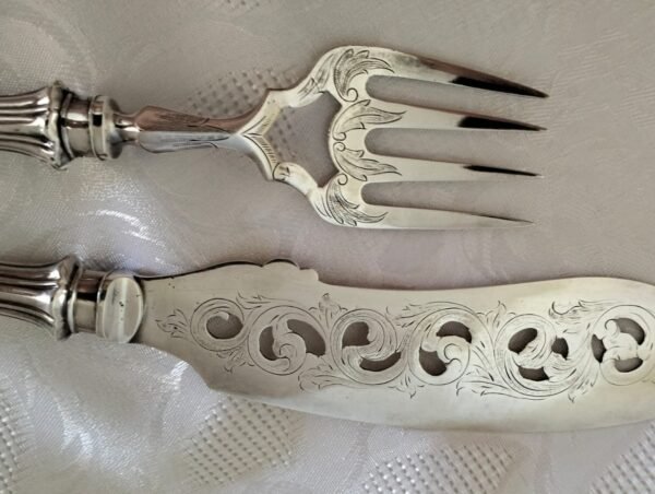 Antique Silver Plated Fish Serving Fork and Knife Set - Image 7
