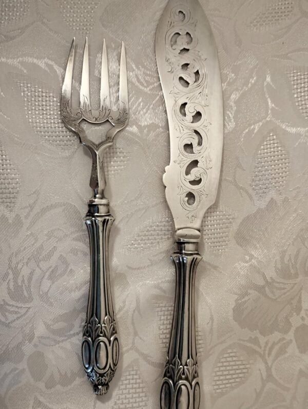 Antique Silver Plated Fish Serving Fork and Knife Set