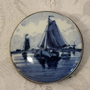 Delft and Silver Brooch
