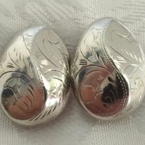 Pair of Silver Engraved Clip on Earrings