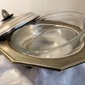 Silver Plated Round Covered Casserole Dish with Glass Inner