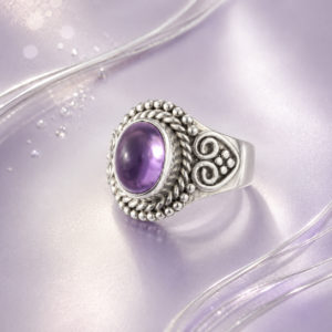 Sterling Silver Caboschon Amethyst Ring