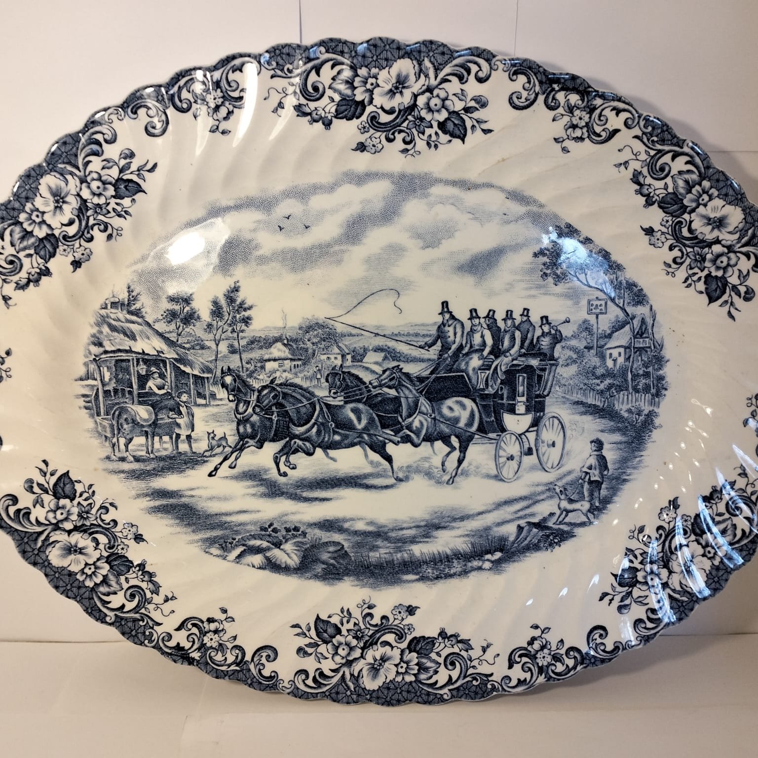 Rare Johnson Bros Blue and White Serving Platter 1 Johnson Bros Blue and White Serving Platter