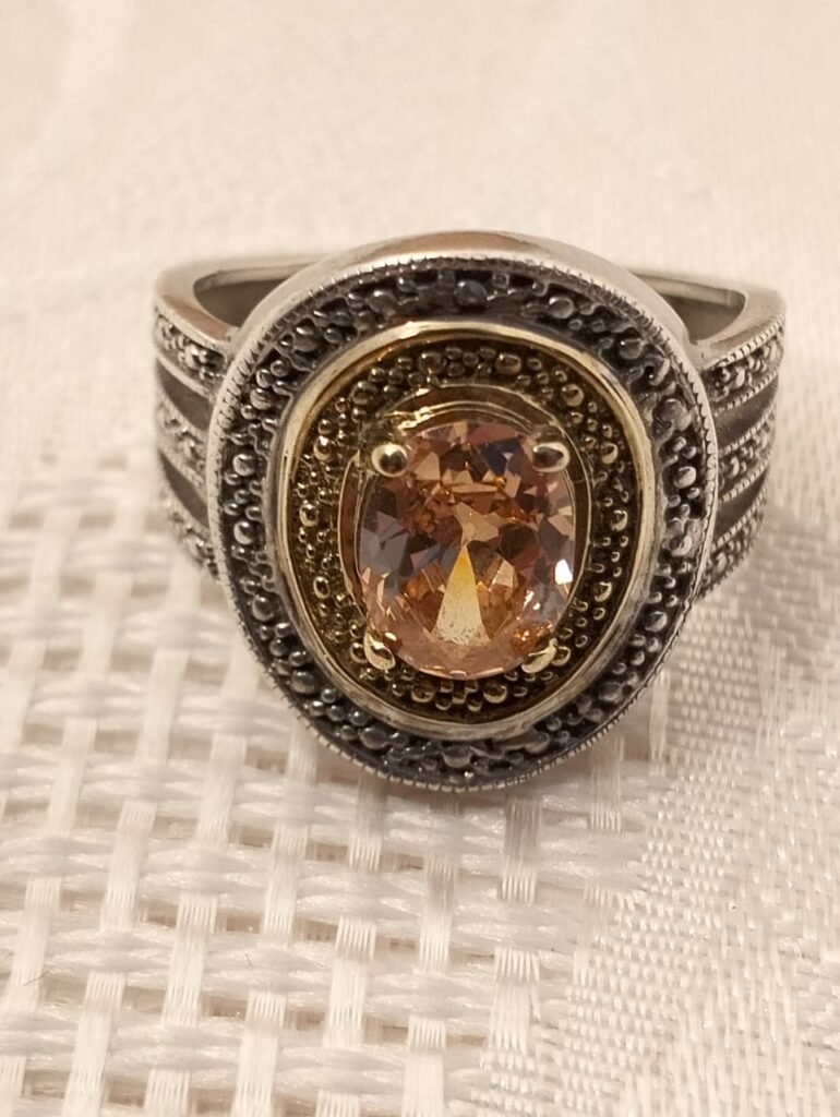 Marcacite Rings Silver Marcasite Ring with Peach stone - Overstrand Hospice