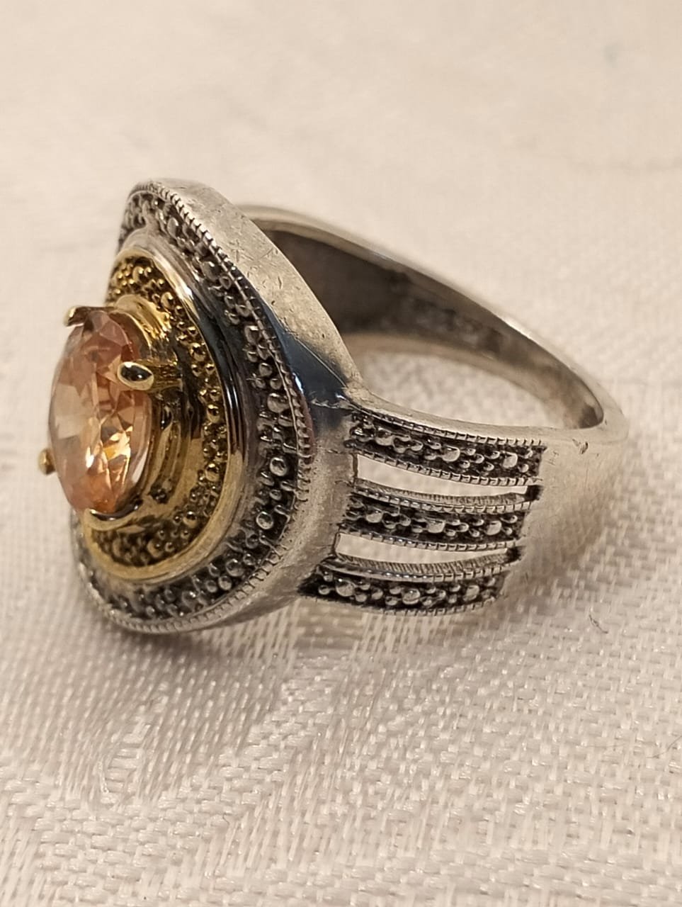 Marcacite Rings Silver Marcasite Ring with Peach stone - Overstrand Hospice