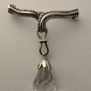 Silver Brooch with an Oval Crystal Teardrop