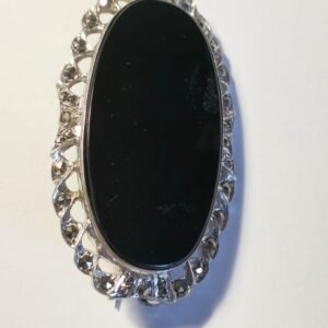 Vintage Silver Onyx Brooch