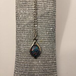 Silver necklace with simulated opal pendant
