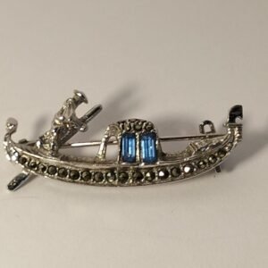 Silver Man in Boat Marcasite Brooch