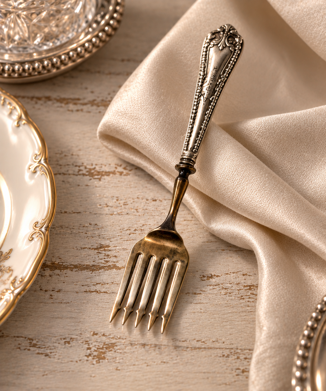 Beautiful Rare Silver handled Art Nouveau Sardine fork 1 Beautiful Rare Silver handled Art Nouveau Sardine fork