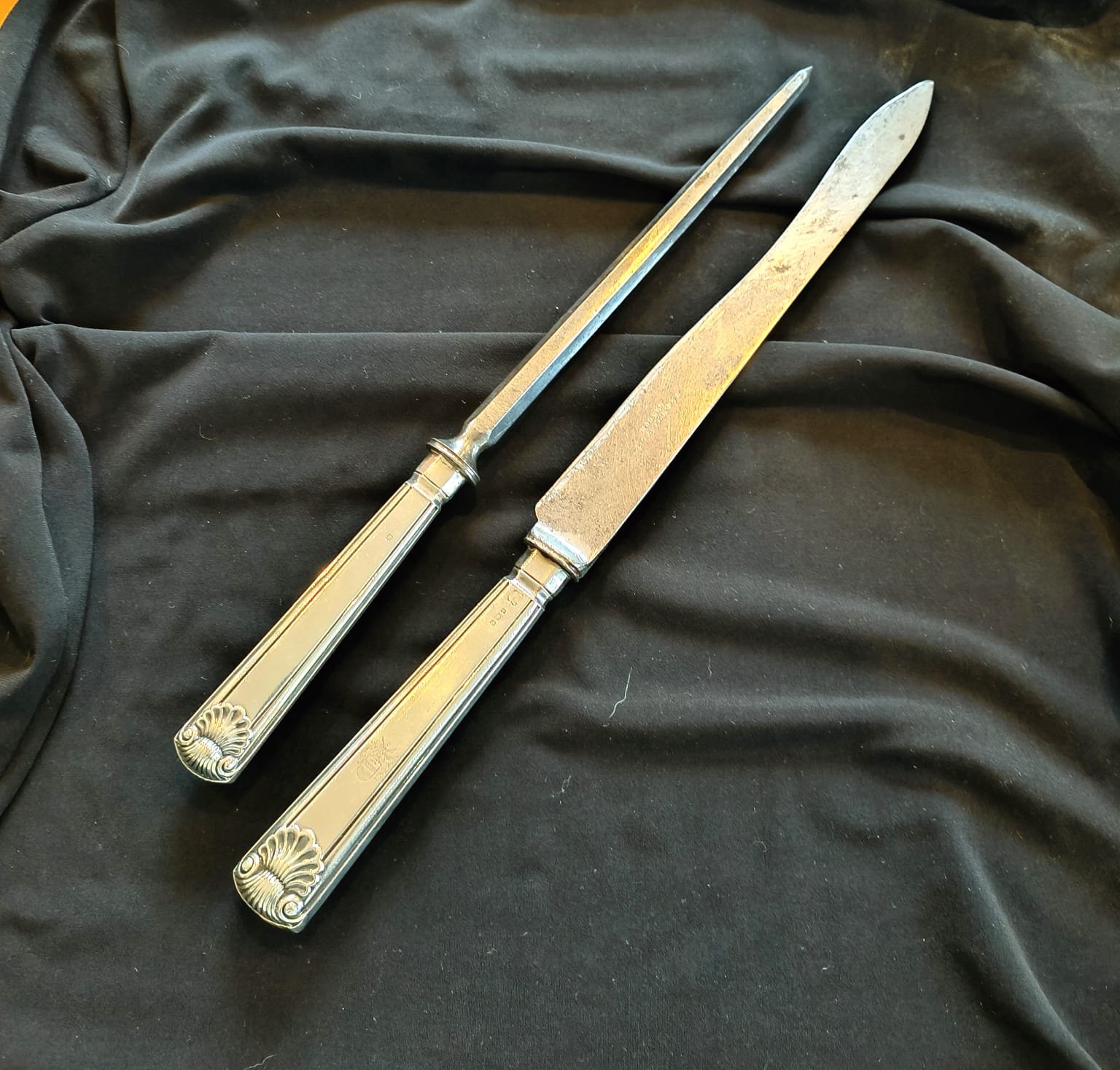 Rare Silver handled Carving Knife and Sharpening Steel 1 Silver handled Carving Knife and Sharpening Steel