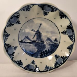 Delft Blue Scalloped Edge Hand Painted Bowl