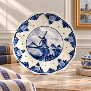Delft Blue Scalloped Edge Hand Painted Bowl