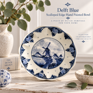 Delft Blue Scalloped Edge Hand Painted Bowl
