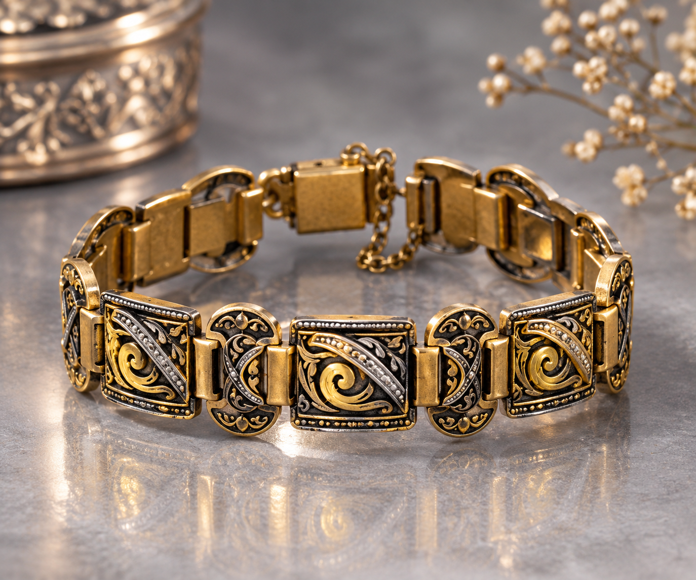 Exquisite Vintage Toledo Damascene Bracelet 9 Exquisite Vintage Toledo Damascene Bracelet - Image 9